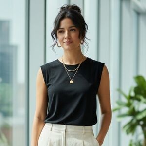 Loft Black Soft Sleeveless Shell Top Size Large Minimalist Office Siren Chic